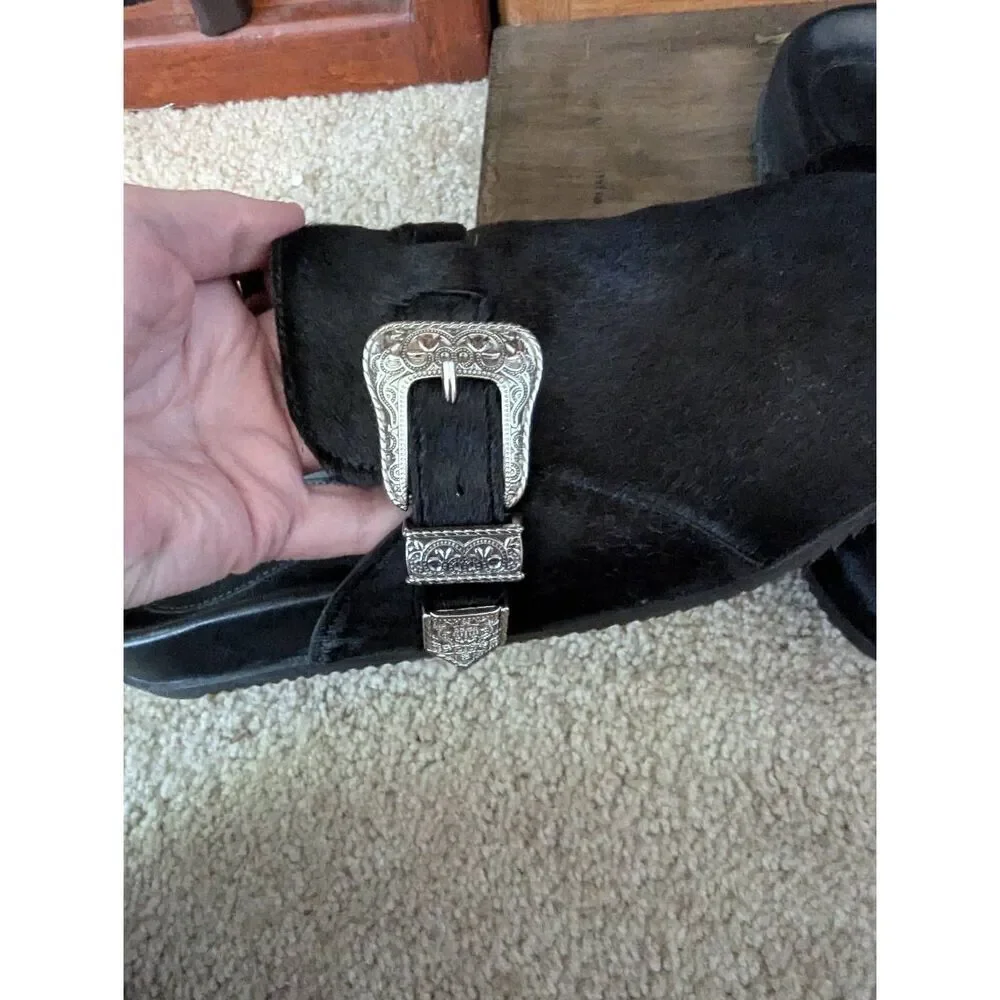 NWOB SCHUTZ Grace Leather Mule Clogs Sz 9.5B Black Silver Buckle Slide On Shoes